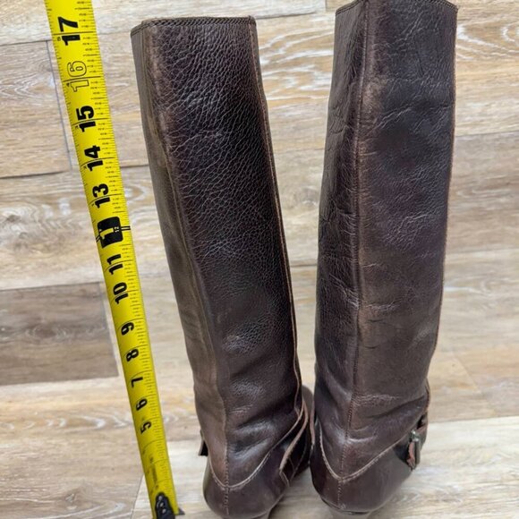 Frye Brown Leather Over the Knee Buckle Accent Heeled Boots Women's Size… - Picture 3 of 9
